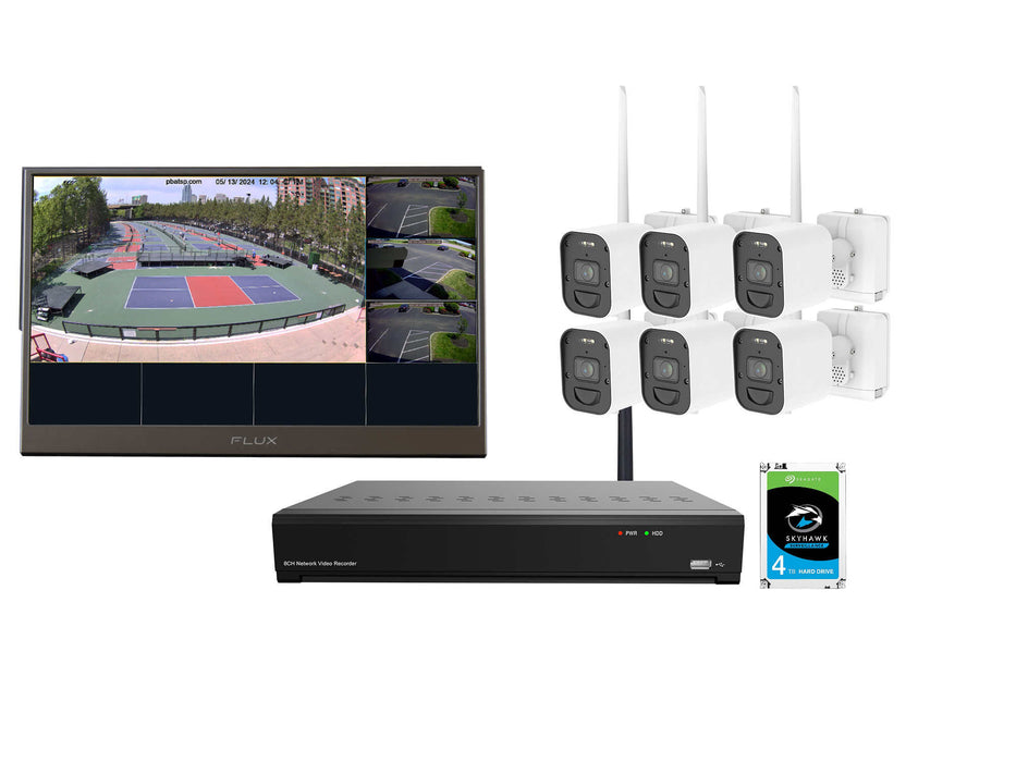 X-NVR-BCK-BUN513: Long-Range Wifi Kit, 6 Halow 4K Cameras, HD Monitor, 4TB