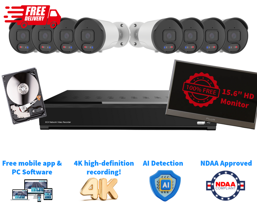Value Packed 8-Channel 4K NVR Security System with 8x 4MP Bullet Cameras, 4TB HDD & FREE HD Monitor