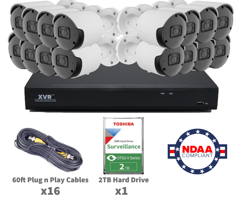 24 Channel XVR Complete Camera System with 16 x 5MP HD Bullet Cameras w/ Audio
