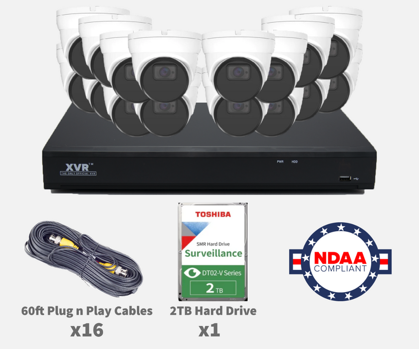24 Channel XVR Complete Camera System with 16 x 5MP HD Turret Cameras w/ Audio